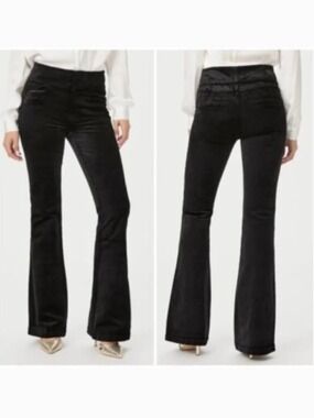 PAIGE Lou Lou High Rise Black Velvet Flare Leg Pants Size 31